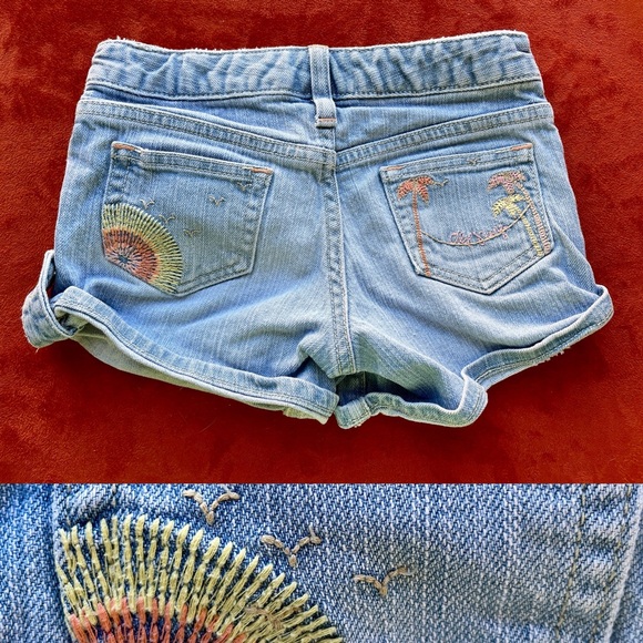 VINTAGE Y2K Tropical Embroidered OLD NAVY Girl’s Denim SHORTS Medium - Picture 1 of 12